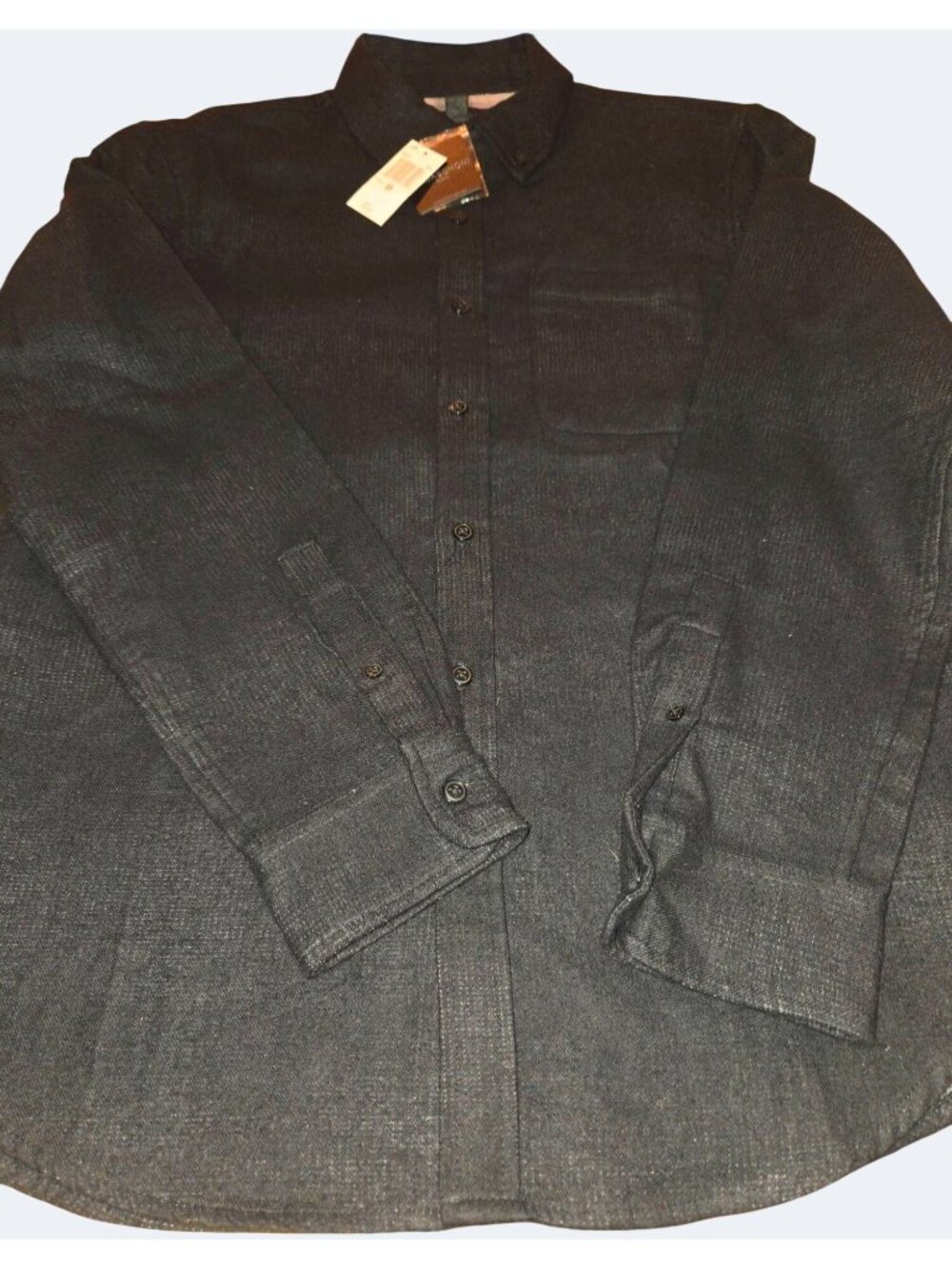 Magaschoni Mens Black Button-Up Long-Sleeve Shirt Plaid Lining Medium 100% Cotto
